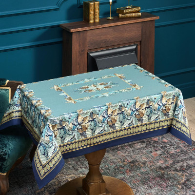 Скатерть "ЛИСТЬЯ МОРРИСА" gold stripe 110х140см , 100% хлопок, твил, пропитка LEFARD 850-752-20-1