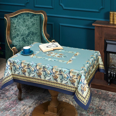 Скатерть "ЛИСТЬЯ МОРРИСА" gold stripe 110х140см , 100% хлопок, твил, пропитка LEFARD 850-752-20-3