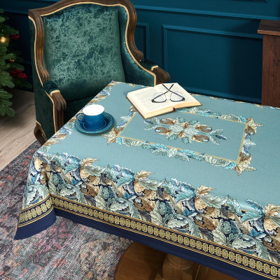 Скатерть "ЛИСТЬЯ МОРРИСА" gold stripe 110х140см , 100% хлопок, твил, пропитка LEFARD 850-752-20-5