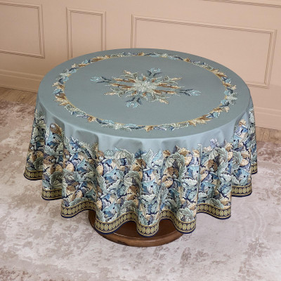Скатерть круглая "ЛИСТЬЯ МОРРИСА"190 см ,100% хлопок ,синий, твил, пропитка LEFARD 850-752-22-9