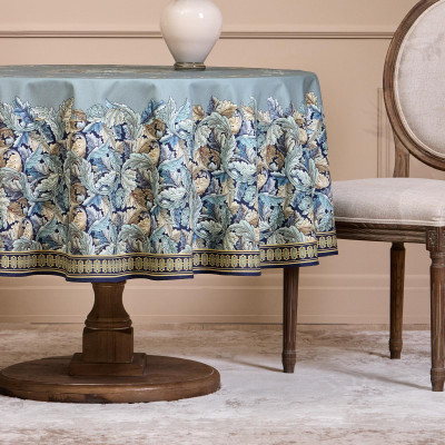 Скатерть круглая "ЛИСТЬЯ МОРРИСА"190 см ,100% хлопок ,синий, твил, пропитка LEFARD 850-752-22-3