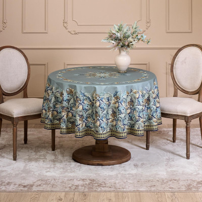 Скатерть круглая "ЛИСТЬЯ МОРРИСА"190 см ,100% хлопок ,синий, твил, пропитка LEFARD 850-752-22