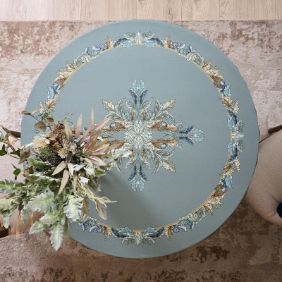 Скатерть круглая "ЛИСТЬЯ МОРРИСА"190 см ,100% хлопок ,синий, твил, пропитка LEFARD 850-752-22-5