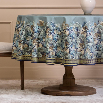 Скатерть круглая "ЛИСТЬЯ МОРРИСА"190 см ,100% хлопок ,синий, твил, пропитка LEFARD 850-752-22-7