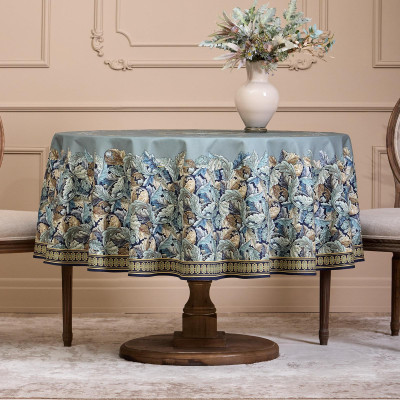 Скатерть круглая "ЛИСТЬЯ МОРРИСА"190 см ,100% хлопок ,синий, твил, пропитка LEFARD 850-752-22-8