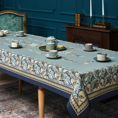 Скатерть "ЛИСТЬЯ МОРРИСА" gold stripe 140х300см , 100% хлопок, твил, пропитка LEFARD 850-752-23-1