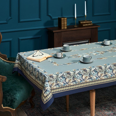 Скатерть "ЛИСТЬЯ МОРРИСА" gold stripe 140х300см , 100% хлопок, твил, пропитка LEFARD 850-752-23-7