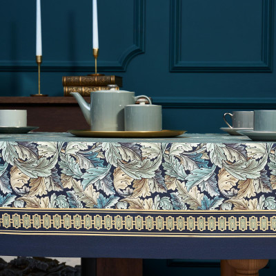 Скатерть "ЛИСТЬЯ МОРРИСА" gold stripe 140х300см , 100% хлопок, твил, пропитка LEFARD 850-752-23-8