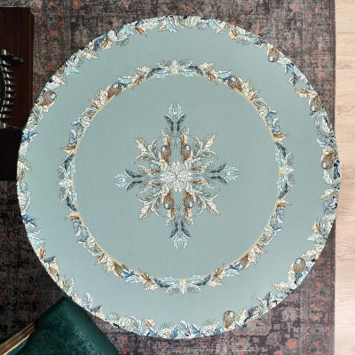 Скатерть круглая "ЛИСТЬЯ МОРРИСА" gold stripe d150 см , 100% хлопок , твил, пропитка LEFARD 850-752-26-10