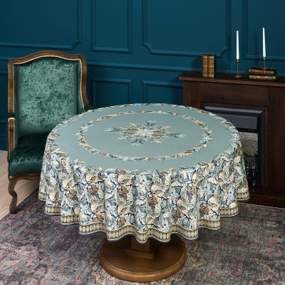 Скатерть круглая "ЛИСТЬЯ МОРРИСА" gold stripe d150 см , 100% хлопок , твил, пропитка LEFARD 850-752-26-1