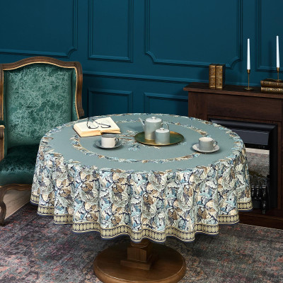 Скатерть круглая "ЛИСТЬЯ МОРРИСА" gold stripe d150 см , 100% хлопок , твил, пропитка LEFARD 850-752-26-3