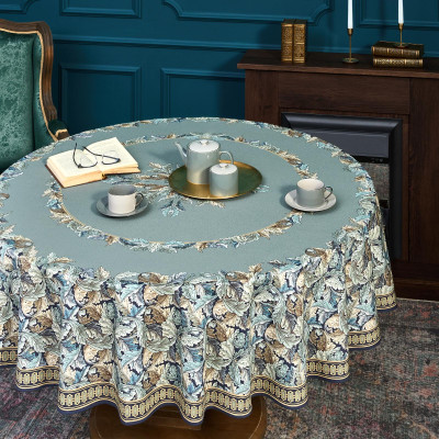 Скатерть круглая "ЛИСТЬЯ МОРРИСА" gold stripe d150 см , 100% хлопок , твил, пропитка LEFARD 850-752-26-4