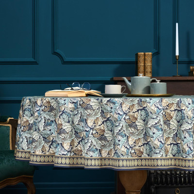 Скатерть круглая "ЛИСТЬЯ МОРРИСА" gold stripe d150 см , 100% хлопок , твил, пропитка LEFARD 850-752-26-5