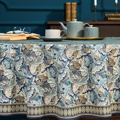 Скатерть круглая "ЛИСТЬЯ МОРРИСА" gold stripe d150 см , 100% хлопок , твил, пропитка LEFARD 850-752-26-6