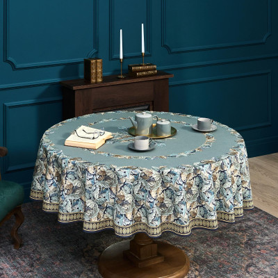 Скатерть круглая "ЛИСТЬЯ МОРРИСА" gold stripe d150 см , 100% хлопок , твил, пропитка LEFARD 850-752-26-7