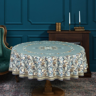 Скатерть круглая "ЛИСТЬЯ МОРРИСА" gold stripe d150 см , 100% хлопок , твил, пропитка LEFARD 850-752-26-8