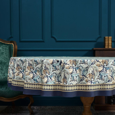 Скатерть круглая "ЛИСТЬЯ МОРРИСА" gold stripe d220 см , 100% хлопок , твил, пропитка LEFARD 850-752-27-9