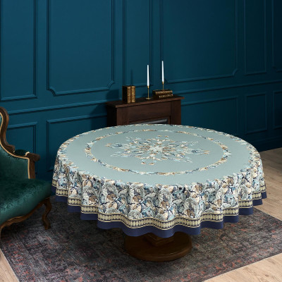 Скатерть круглая "ЛИСТЬЯ МОРРИСА" gold stripe d220 см , 100% хлопок , твил, пропитка LEFARD 850-752-27-10