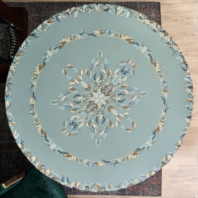 Скатерть круглая "ЛИСТЬЯ МОРРИСА" gold stripe d220 см , 100% хлопок , твил, пропитка LEFARD 850-752-27-11