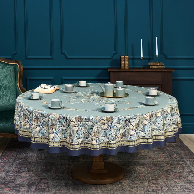 Скатерть круглая "ЛИСТЬЯ МОРРИСА" gold stripe d220 см , 100% хлопок , твил, пропитка LEFARD 850-752-27