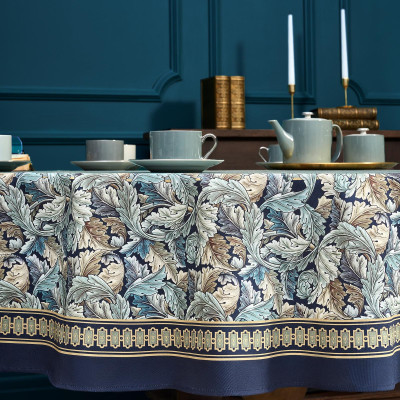 Скатерть круглая "ЛИСТЬЯ МОРРИСА" gold stripe d220 см , 100% хлопок , твил, пропитка LEFARD 850-752-27-4