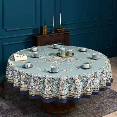 Скатерть круглая "ЛИСТЬЯ МОРРИСА" gold stripe d220 см , 100% хлопок , твил, пропитка LEFARD 850-752-27-5