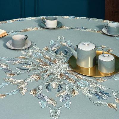 Скатерть круглая "ЛИСТЬЯ МОРРИСА" gold stripe d220 см , 100% хлопок , твил, пропитка LEFARD 850-752-27-6