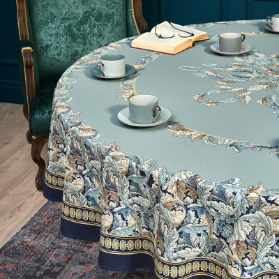 Скатерть круглая "ЛИСТЬЯ МОРРИСА" gold stripe d220 см , 100% хлопок , твил, пропитка LEFARD 850-752-27-7