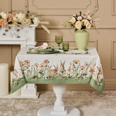 Скатерть "SENSE КРОЛИКИ И МАКИ" 110х145см ,зеленый, твил100% хлопок с пропиткой LEFARD 850-753-20