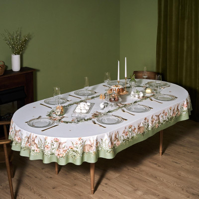 Скатерть овальная " SENSE" , 180х300см , зеленый, 100%хлопок , твил LEFARD 850-753-42-1