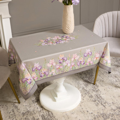 Скатерть ирисы 110х140см ,серый, 100% хлопок,твил пропитка LEFARD 850-755-20-9