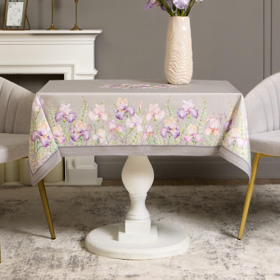 Скатерть ирисы 110х140см ,серый, 100% хлопок,твил пропитка LEFARD 850-755-20