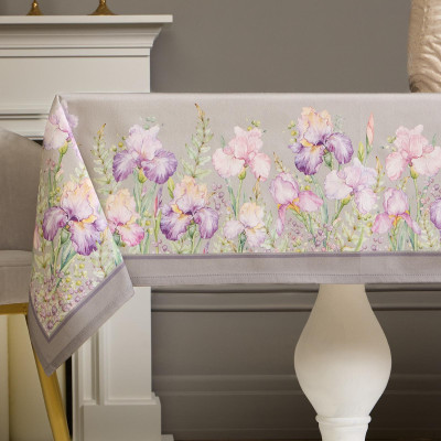 Скатерть ирисы 110х140см ,серый, 100% хлопок,твил пропитка LEFARD 850-755-20-4