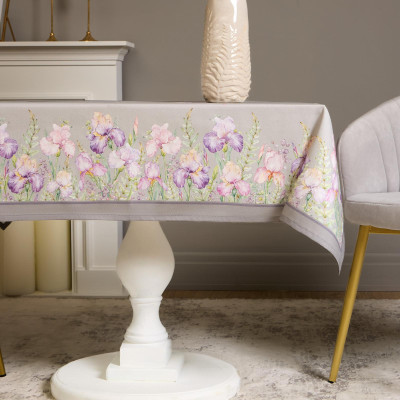 Скатерть ирисы 110х140см ,серый, 100% хлопок,твил пропитка LEFARD 850-755-20-5