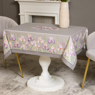 Скатерть ирисы 110х140см ,серый, 100% хлопок,твил пропитка LEFARD 850-755-20-6