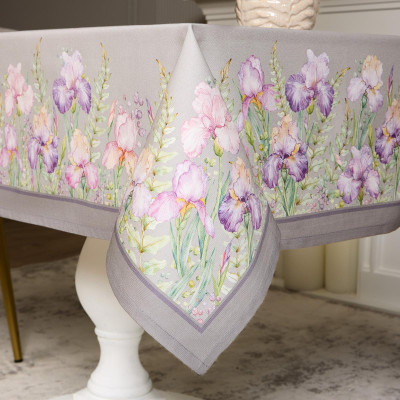 Скатерть ирисы 110х140см ,серый, 100% хлопок,твил пропитка LEFARD 850-755-20-8