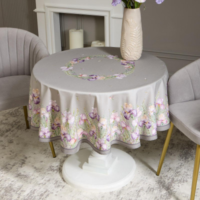 Скатерть круглая " ИРИСЫ" 150см , серый ,100% хлопок ,твил, с пропиткой LEFARD 850-755-23-3