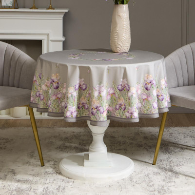 Скатерть круглая " ИРИСЫ" 150см , серый ,100% хлопок ,твил, с пропиткой LEFARD 850-755-23