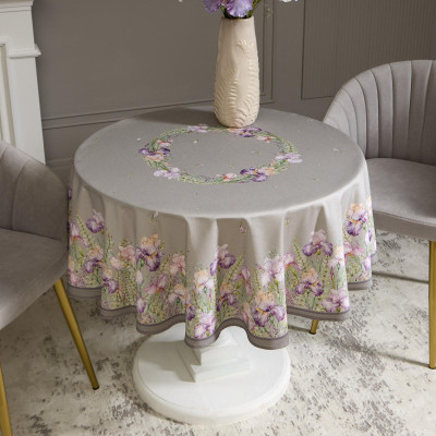 Скатерть круглая " ИРИСЫ" 150см , серый ,100% хлопок ,твил, с пропиткой LEFARD 850-755-23-4