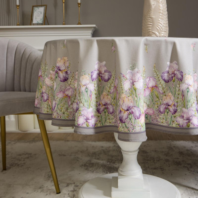 Скатерть круглая " ИРИСЫ" 150см , серый ,100% хлопок ,твил, с пропиткой LEFARD 850-755-23-5