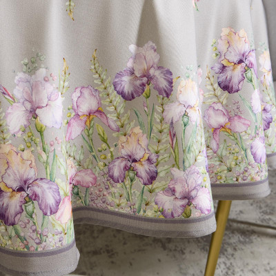 Скатерть круглая " ИРИСЫ" 150см , серый ,100% хлопок ,твил, с пропиткой LEFARD 850-755-23-6