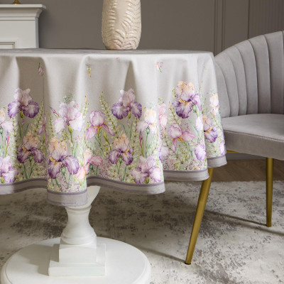 Скатерть круглая " ИРИСЫ" 150см , серый ,100% хлопок ,твил, с пропиткой LEFARD 850-755-23-7