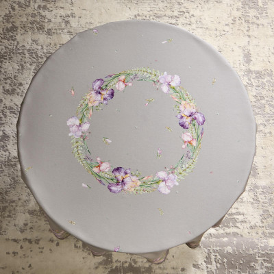 Скатерть круглая " ИРИСЫ" 150см , серый ,100% хлопок ,твил, с пропиткой LEFARD 850-755-23-8