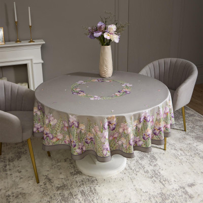 Скатерть круглая "ИРИСЫ" 190см ,серый, 100% хлопок, твил, с пропиткой LEFARD 850-755-24-3
