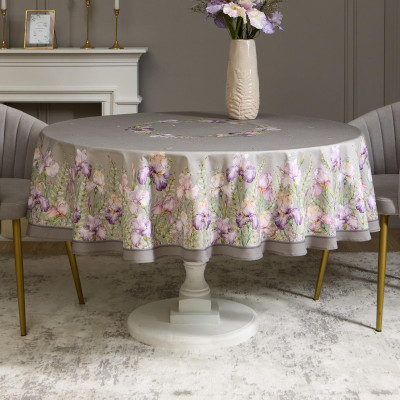 Скатерть круглая "ИРИСЫ" 190см ,серый, 100% хлопок, твил, с пропиткой LEFARD 850-755-24