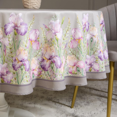 Скатерть круглая "ИРИСЫ" 190см ,серый, 100% хлопок, твил, с пропиткой LEFARD 850-755-24-4