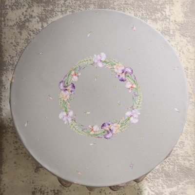 Скатерть круглая "ИРИСЫ" 190см ,серый, 100% хлопок, твил, с пропиткой LEFARD 850-755-24-5