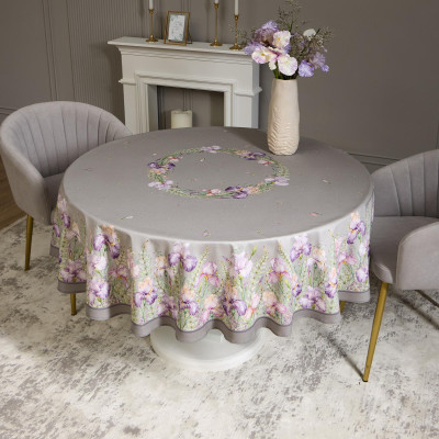 Скатерть круглая "ИРИСЫ" 190см ,серый, 100% хлопок, твил, с пропиткой LEFARD 850-755-24-6