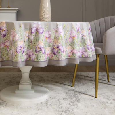 Скатерть круглая "ИРИСЫ" 190см ,серый, 100% хлопок, твил, с пропиткой LEFARD 850-755-24-7