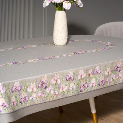 Скатерть овальная "ИРИСЫ" ,180х300см ,серый,100%хлопок ,твил LEFARD 850-755-41-5